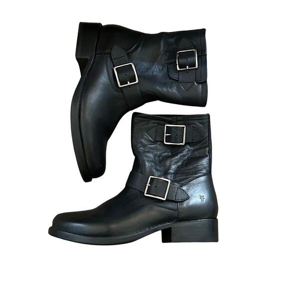 Frye Veronica Short Engineer Boots – Black Leather, Women’s 7.5B - Picture 1 of 6